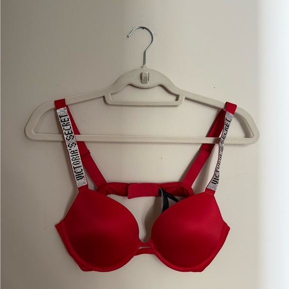 Victoria's Secret Other - Victoria's Secret Red Padded Bra with Embellished Logo Straps